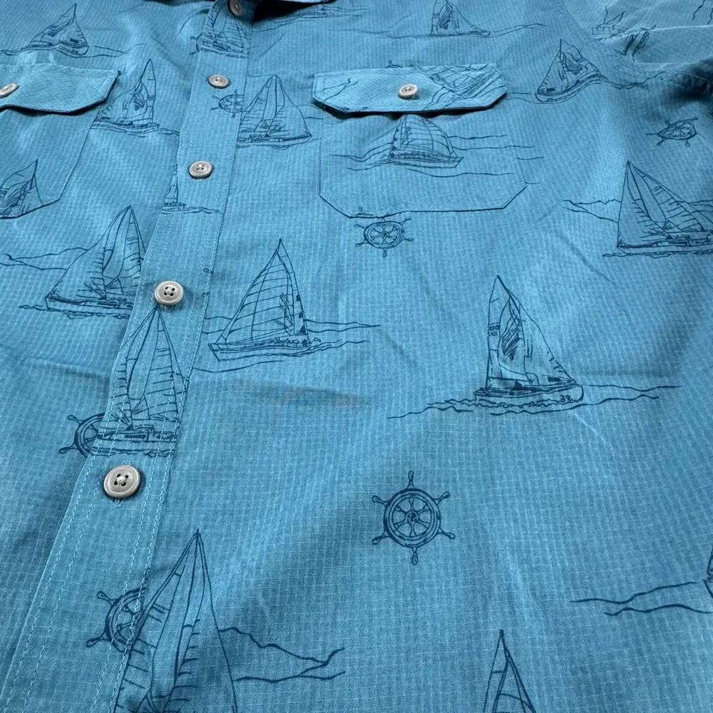 Croft‎ & Barrow Quick Dry Shirt Mens XL Tall Blue Good Nautical Sailboat Ripstop